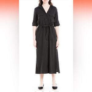 Max Studio Women's Peachskin Tab Sleeve Midi Shirt Dress